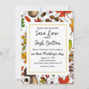 Herfst paddenstoelen, bladeren, noten en bessen op kaart