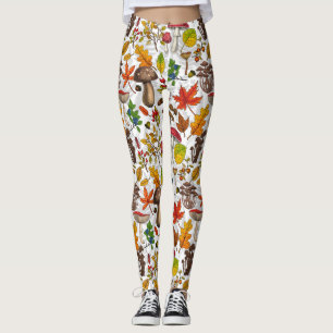 Herfst paddenstoelen, bladeren, noten en bessen op leggings