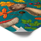 Herfst paddenstoelen, bladeren, noten en bessen op poster (Hoek)