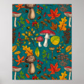 Herfst paddenstoelen, bladeren, noten en bessen op poster (Voorkant)