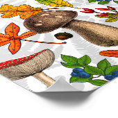 Herfst paddenstoelen, bladeren, noten en bessen op poster (Hoek)