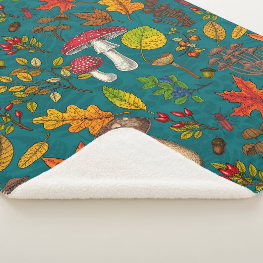 Herfst paddenstoelen, bladeren, noten en bessen op sherpa deken (3/4)