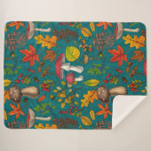 Herfst paddenstoelen, bladeren, noten en bessen op sherpa deken (Voorkant (horizontaal))