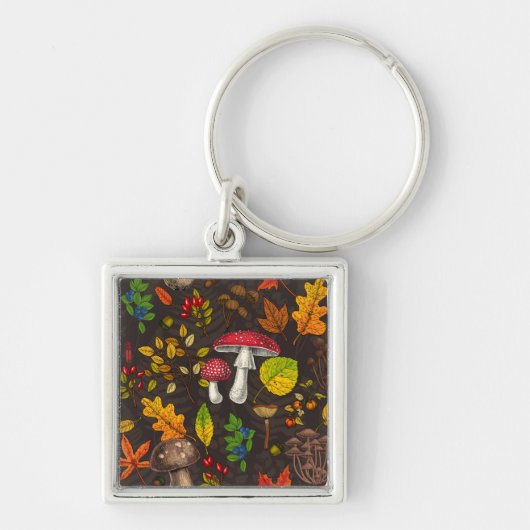 Herfst paddenstoelen, bladeren, noten en bessen op sleutelhanger (Voorkant)