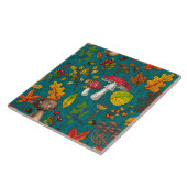 Herfst paddenstoelen, bladeren, noten en bessen op tegeltje (Zijkant)