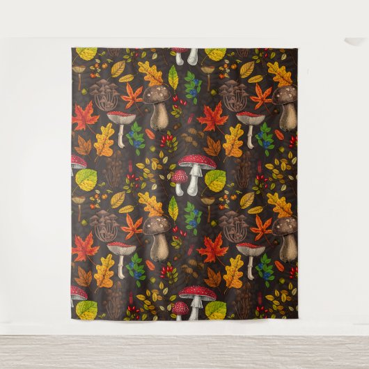 Herfst paddenstoelen, bladeren, noten en bessen op wandkleed (Voorkant)