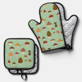 Herfst Paddenstoelen Oven Mitt & Pot Holder Set (Voorkant / Achterkant)