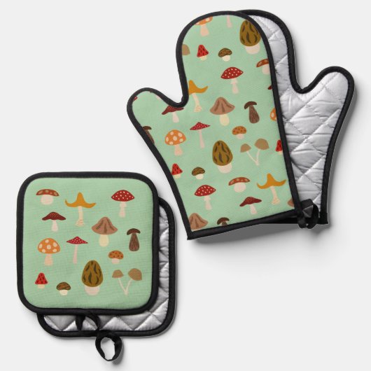 Herfst Paddenstoelen Oven Mitt & Pot Holder Set (Voorkant / Achterkant)