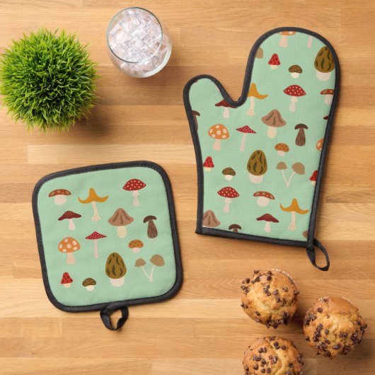 Herfst Paddenstoelen Oven Mitt & Pot Holder Set (Top down)