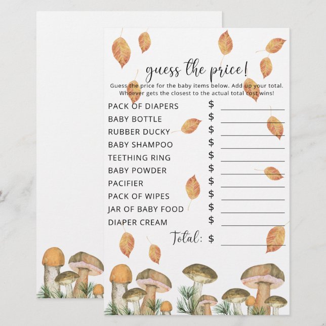 Herfst Paddenstoelen | Prijs Raden Spel voor Baby  (Voorkant / Achterkant)