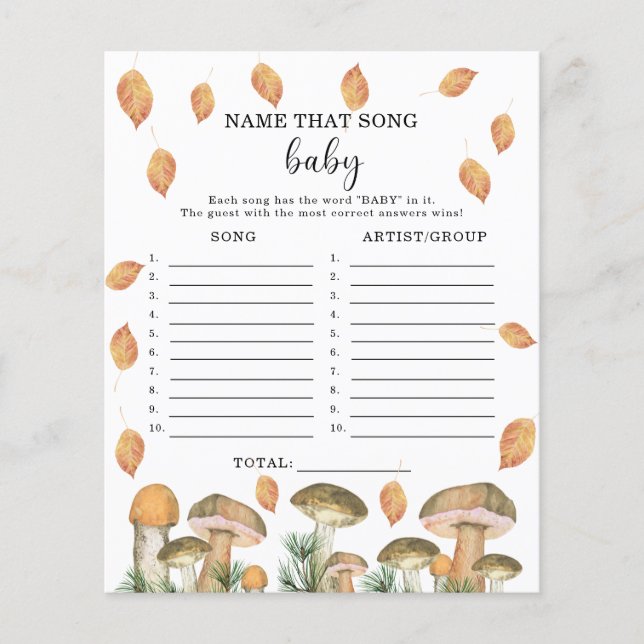 Herfst paddenstoelen - Raad dat liedje baby shower (Voorkant)