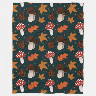 Herfst & paddenstoelenpatroon fleece deken
