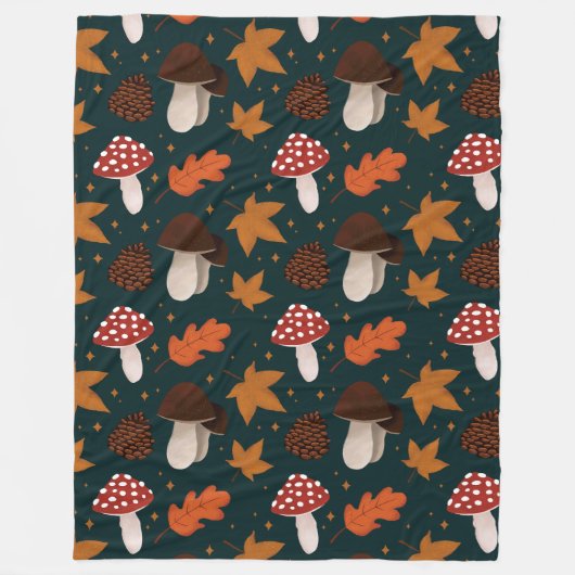 Herfst & paddenstoelenpatroon fleece deken (Voorkant)