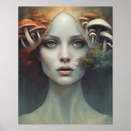 Herfst Paddestoel Vrouw Poster (Voorkant)