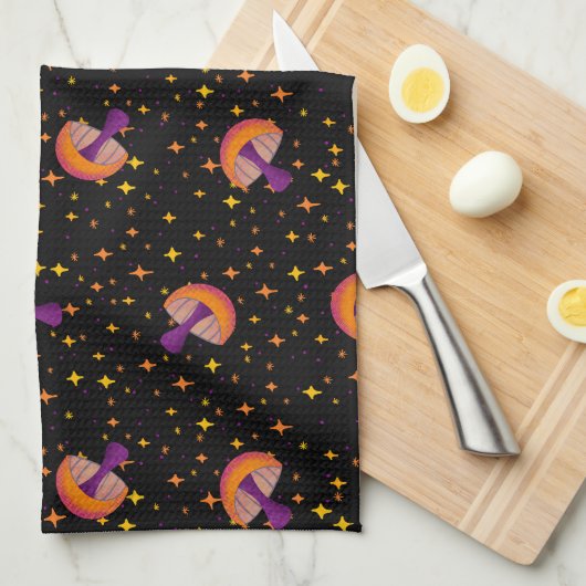 Herfst paddo's_zwart theedoek (Quarter Fold)