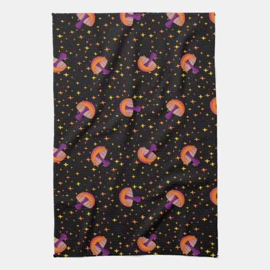 Herfst paddo's_zwart theedoek (Verticaal)