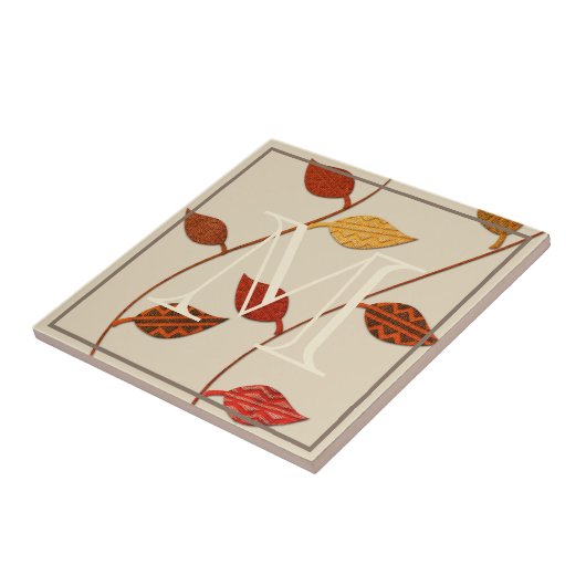 Herfst Palet Bladeren Voeg uw Monogram Tegel Tegeltje (Zijkant)