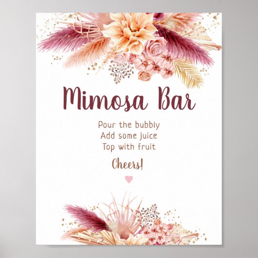 Herfst Pampagras Boho Bruiloftsborrel Mimosa Bar Poster (Voorkant)