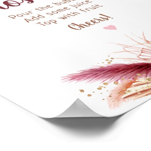 Herfst Pampas Gras Boho Bruidsfeest Mimosa Bar Poster (Hoek)