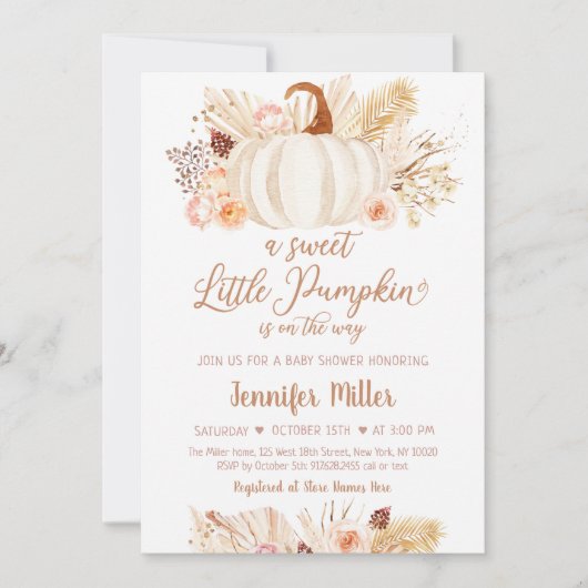 Herfst Pampas Grass Little Pumpkin Baby shower Kaart (Voorkant)