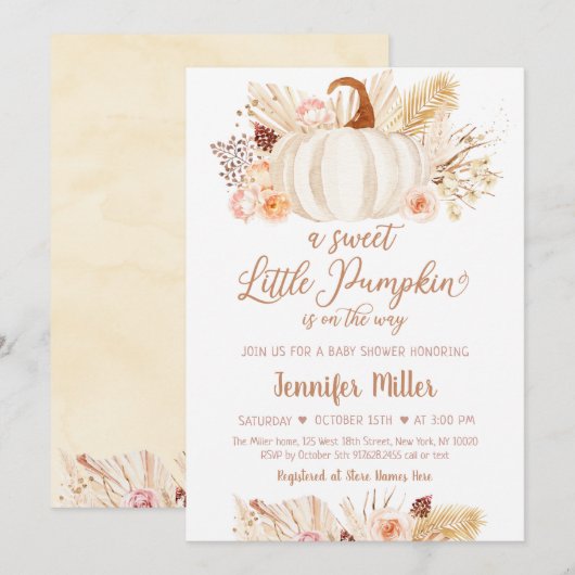 Herfst Pampas Grass Little Pumpkin Baby shower Kaart (Voorkant / Achterkant)