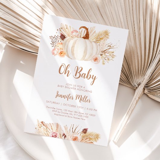 Herfst Pampas Grass Pumpkin Baby shower Kaart