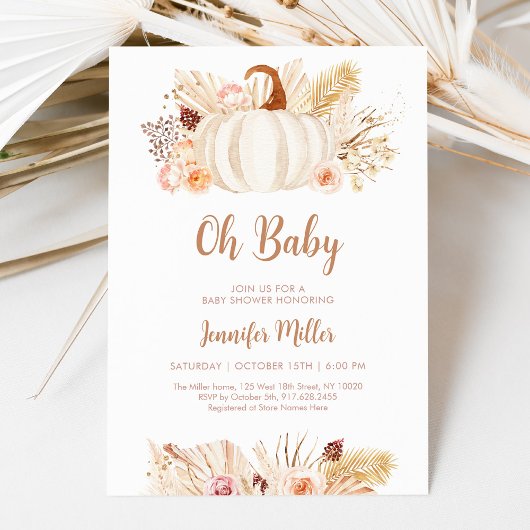Herfst Pampas Grass Pumpkin Baby shower Kaart