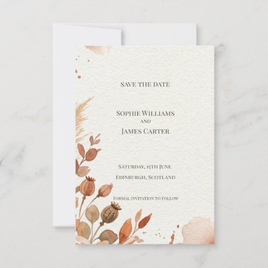 Herfst Pampas Save the Date Kaart (Voorkant)