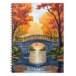 Herfst Park Brug | Waterverf van herfstloof Notitieboek