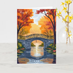 Herfst Park Brug Waterverfkaart van herfstloof Kaart