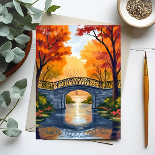 Herfst Park Brug Waterverfschilderij van herfstb Briefkaart