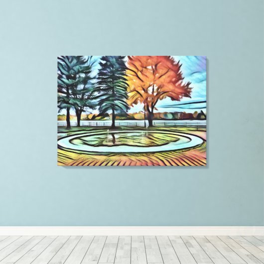 Herfst Park Scenery Canvas in gloeiende waterverve (Insitu (Houten vloer))