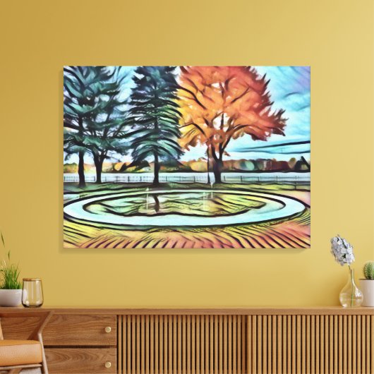 Herfst Park Scenery Canvas in gloeiende waterverve Afdruk (Insitu (Woonkamer))