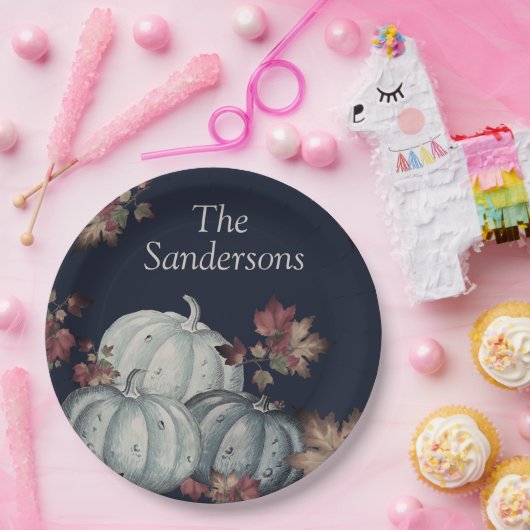 Herfst Party Blauwe pompoen, Happy Thanksgiving Papieren Bordje (Feest)