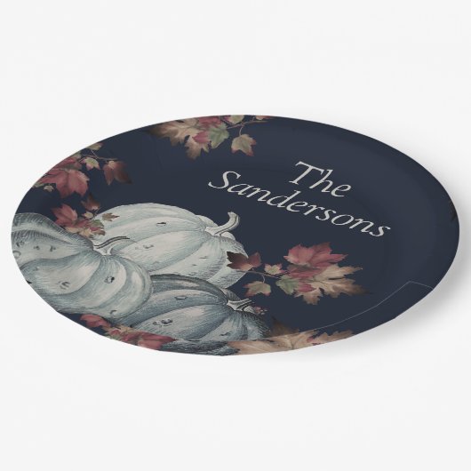 Herfst Party Blauwe pompoen, Happy Thanksgiving Papieren Bordje (Gekanteld)