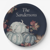 Herfst Party Blauwe pompoen, Happy Thanksgiving Papieren Bordje (Voorkant)