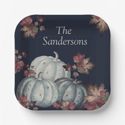 Herfst Party Blauwe pompoen, Happy Thanksgiving Papieren Bordje (Voorkant)