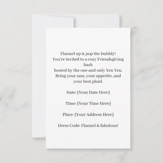 Herfst Party Invitation Kaart – Gezellige herfstbi (Achterkant)