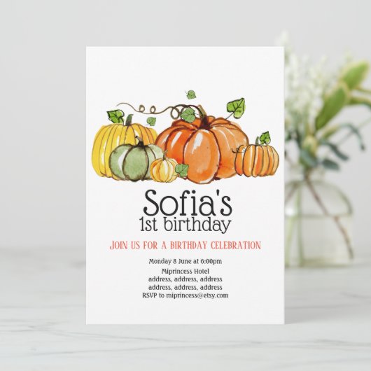 herfst party, pompoen, herfst, uitnodiging (Staand voorkant)