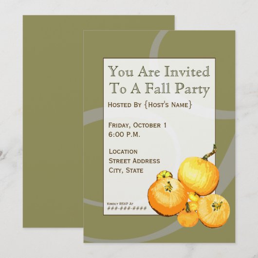 Herfst Party Pumpkin Uitnodiging (Voorkant / Achterkant)