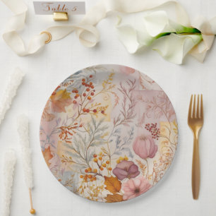 Herfst Pastel Bloem Elegant Goud Roze Tinten Papieren Bordje