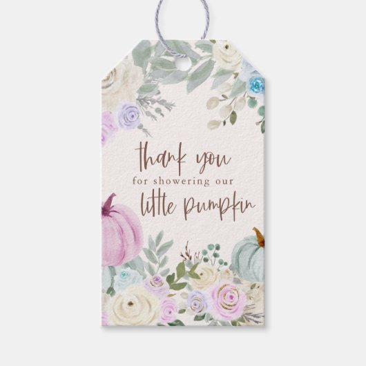 Herfst Pastel Pompoen Bloemenkindercadeau Cadeaulabel (Voorkant)