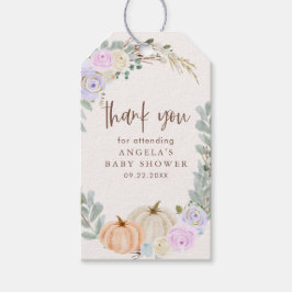 Herfst Pastel Pompoenen en Bloemen Baby shower Cadeaulabel