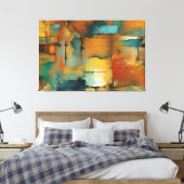 Herfst patchwork abstracte stretched canvas Print (Insitu (Slaapkamer))