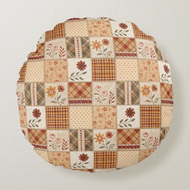 Herfst Patchwork Bloemendeken Hoes &  Rond Kussen (Voorkant)