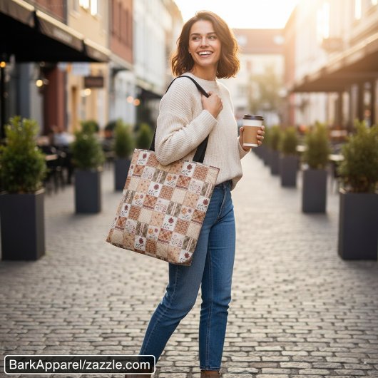 Herfst Patchwork Bloemendruk Tote Bag