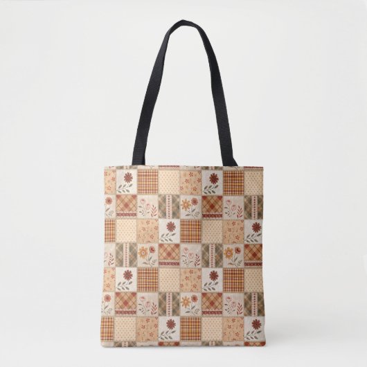 Herfst Patchwork Bloemendruk Tote Bag (Voorkant)