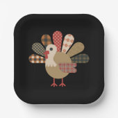Herfst Patchwork GewatteerdeKalkoen Thanksgiving Papieren Bordje (Voorkant)