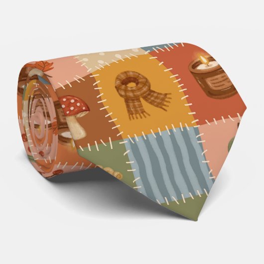 Herfst Patchwork Herfst Patroon Stropdas (Opgerold)