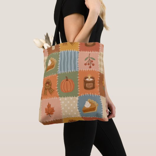 Herfst Patchwork Herfst Patroon Tote Bag (Dichtbij)